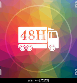 48H delivery truck icon. 48H delivery truck website button on low poly background. Stock Photo