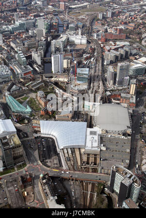 aerial view of Manchester Arena & Victoria Station, UK Stock Photo