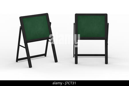 Blank  green chalkboard stand with black wooden frame isolated on white, clipping path included Stock Photo