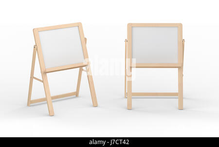 Blank  whiteboard stand with wooden frame isolated on white, clipping path included Stock Photo