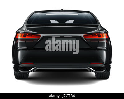 Rear view of black luxury car - 3D render Stock Photo