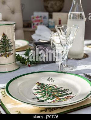 Christmas dining, table detail in 18th century Georgian home Stock Photo
