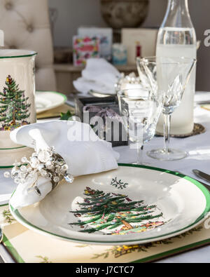 Christmas dining, table detail in 18th century Georgian home Stock Photo