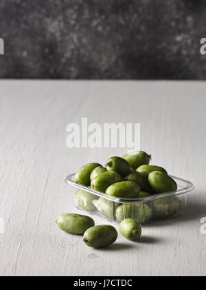 Fresh nergi berries in plastic tray Stock Photo