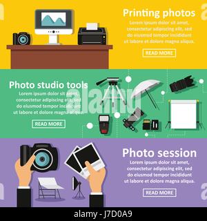 Photo studio banner horizontal set, flat style Stock Vector