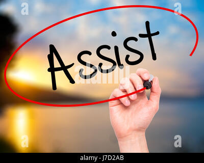 Man Hand writing Assistwith black marker on visual screen. Isolated on ...