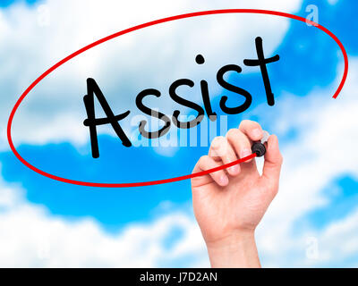 Man Hand writing Assistwith black marker on visual screen. Isolated on ...