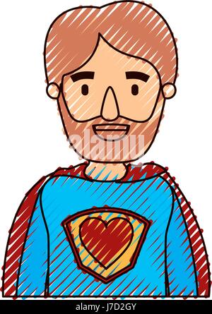 color crayon stripe caricature half body super hero father with beard Stock Vector