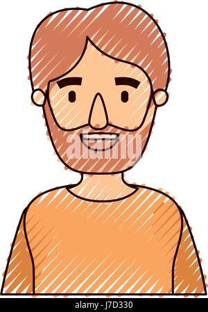 color crayon stripe caricature half body man bearded Stock Vector