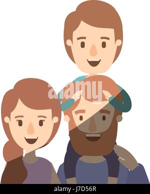 light color shading caricature half body family parents with boy on his back Stock Vector