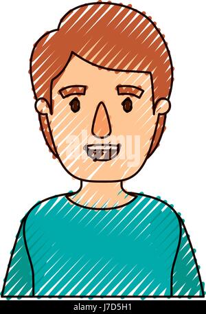color crayon stripe caricature half body young man with hairstyle Stock Vector