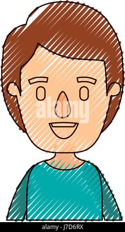color crayon stripe caricature half body boy with hairstyle Stock Vector