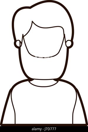black thick contour caricature faceless half body bearded man Stock Vector