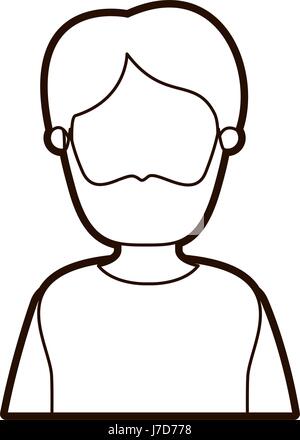 black thick contour caricature faceless half body man with moustache and beard Stock Vector