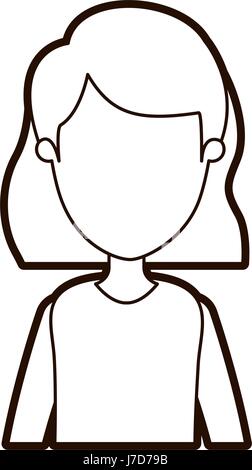 black thick contour caricature faceless half body woman with short hairstyle Stock Vector