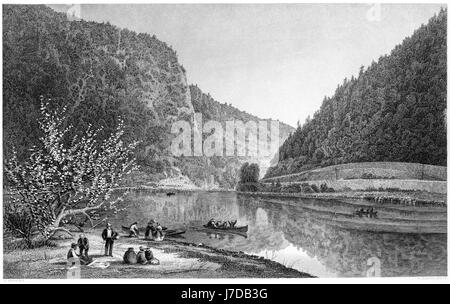 An engraving of Delaware Water Gap scanned at high resolution from a book printed in 1872.  Believed copyright free. Stock Photo