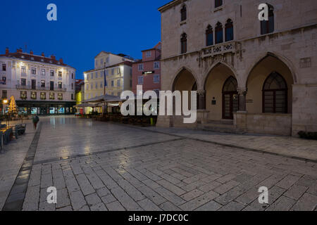 Narodni Trg in the center of city Split at night, Dalmatia, Croatia Stock Photo