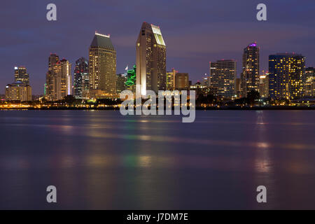 The skyline of downtown San Diego in the early hourse of night. California. USA Stock Photo