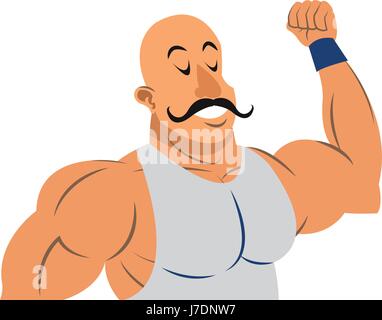 strong man circus character muscle bald with moustache Stock Vector