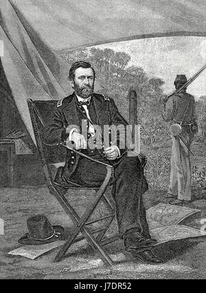 Ulysses S. Grant (1822-1885). Military and North American politician. 18th President of the United States (1869-1877). Portrait. Engraving. 'Historia Universal', 1885. Stock Photo