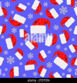 Red Hat and Snowflakes Seamless Pattern Stock Vector