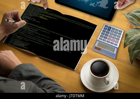 "Developer Team Working Laptop Computer Mobile Application Softwareand Web Design Online Technology Content , Web script , laptop display " Stock Photo