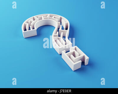 Question Mark Maze puzzle isolated on blue Stock Photo