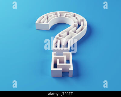 Question Mark Maze puzzle isolated on blue Stock Photo