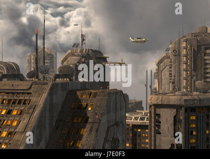 3D illustration future city for futuristic or fantasy backgrounds. Stock Photo