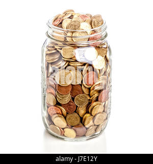 coins euro in classic glass jar save concept Stock Photo