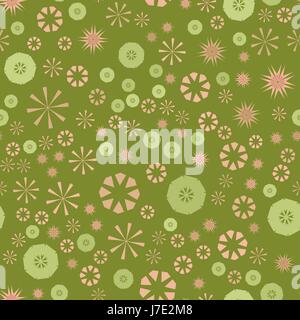 Abstract green simple seamless pattern for design. Vector background with geometric stars and flowers. Circular colorful texture for textile, warping paper, childs clothes Stock Vector