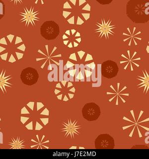 Orange simple seamless pattern for design. Vector background with geometric stars and flowers. Circular colorful texture for textile, warping paper, childs clothes Stock Vector
