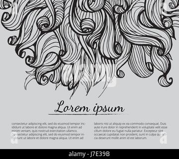 hair doodle elements, sketched waves on background Stock Vector