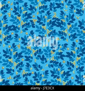 Leaves endless pattern with leaf and berry on wooden doodle texture Stock Vector