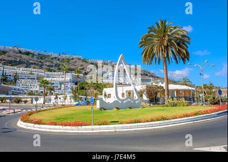 Cityscape and traffic roundabout with stylish marine image. PuertoRico, Gran Canaria, Canary islands Stock Photo