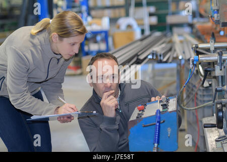 checking crane control panel for crane function in factory Stock Photo