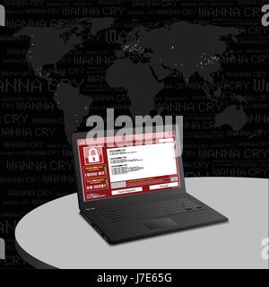 malware attack. ransom malware name is wanna cry,  cyber virus attack the world, vector illustration. Stock Vector