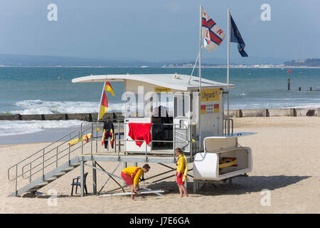 Royal National Lifeboat Institution (RNLI) Lifeguard lookout station on beach, Boscombe, Bournemouth, Dorset, England, United Kingdom Stock Photo