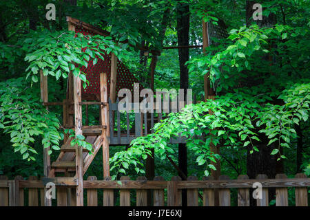 Backyard Tree house in woods Stock Photo
