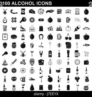 100 alcohol icons set, simple style Stock Vector
