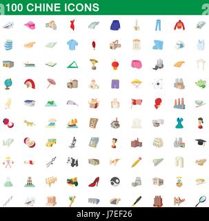 100 chine icons set, cartoon style Stock Vector