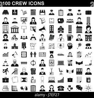 100 crew icons set, simple style Stock Vector