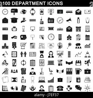 100 department icons set, simple style Stock Vector