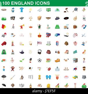 100 england icons set, cartoon style Stock Vector