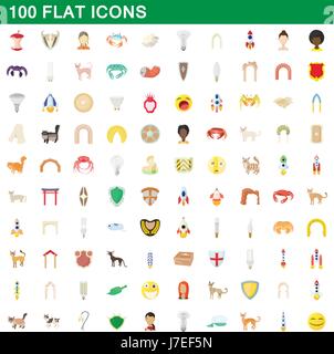 100 flat icons set Stock Vector