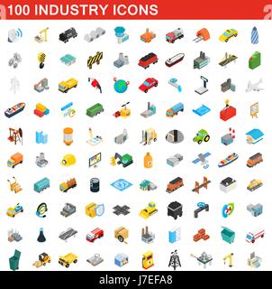 100 industry icons set, isometric 3d style Stock Vector