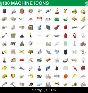 100 machine icons set, cartoon style Stock Vector