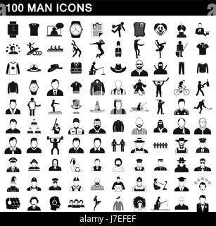 100 man icons set, simple style Stock Vector