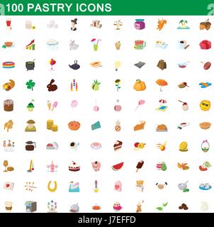 100 pastry icons set, cartoon style Stock Vector