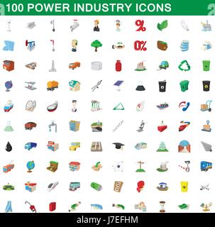 100 power industry icons set, cartoon style Stock Vector